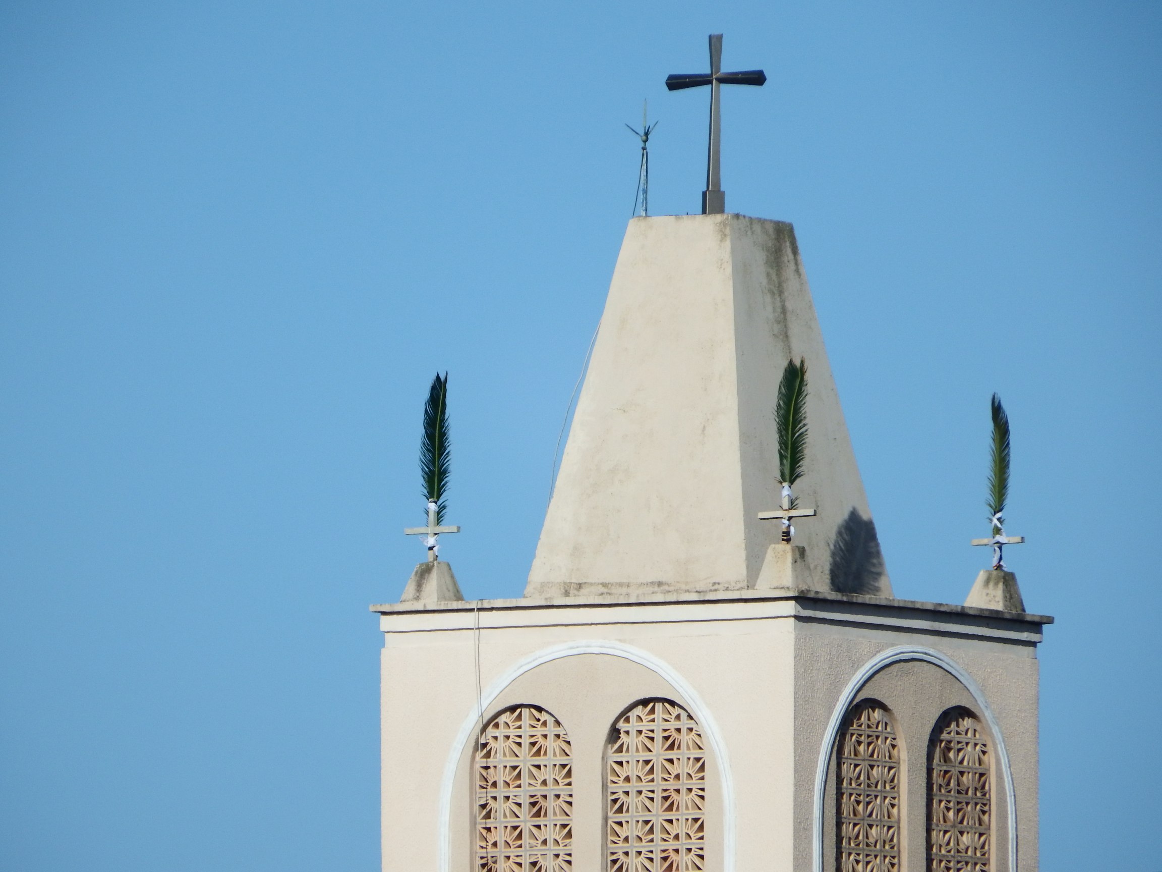 Palmas foram colocadas nas cruzes da torre
