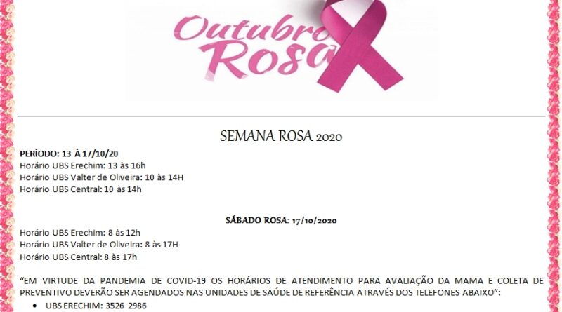 Semana Rosa inicia dia 13 de outubro