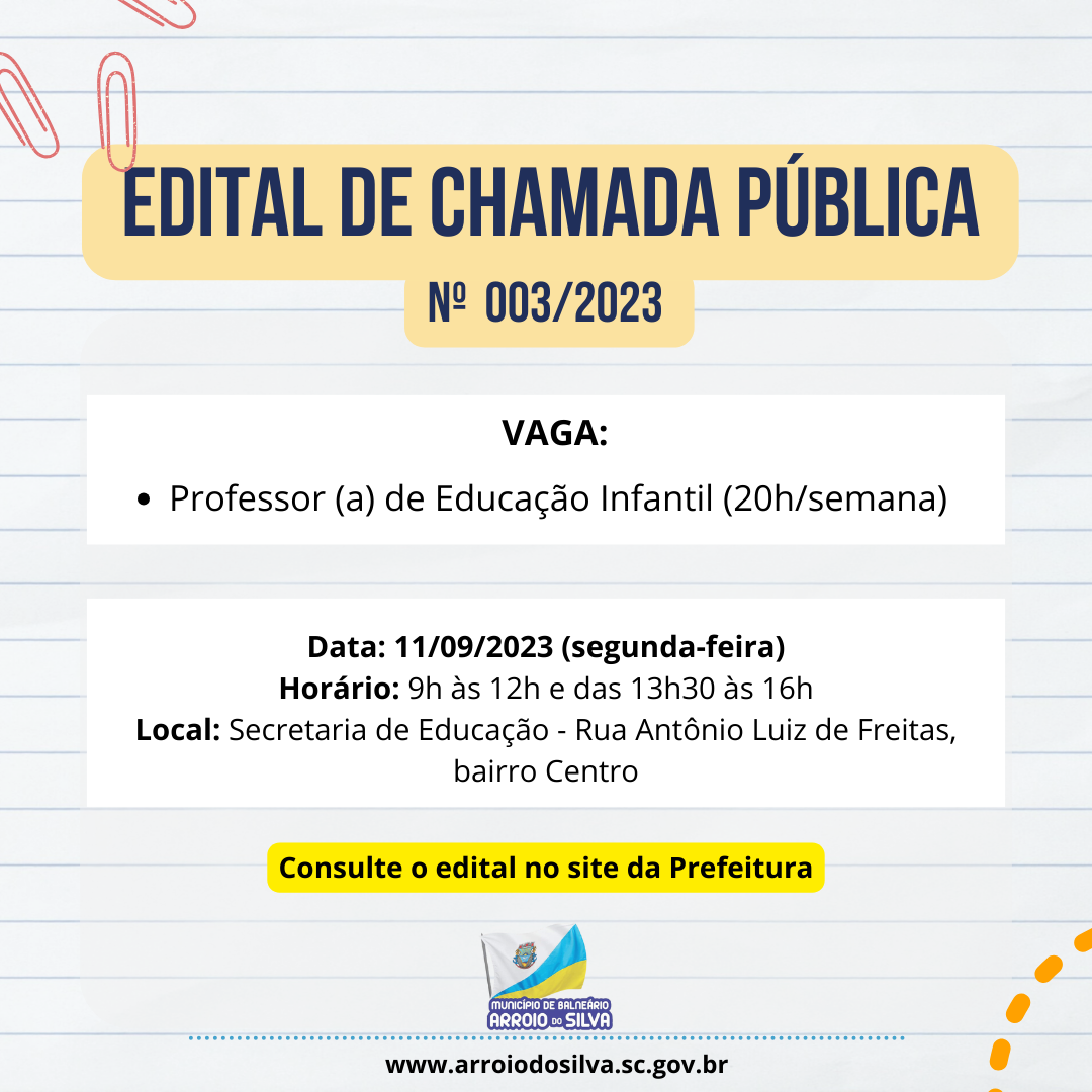Edital De Chamada Pública 0032023 Professor Educação Infantil Prefeitura Municipal De 2209